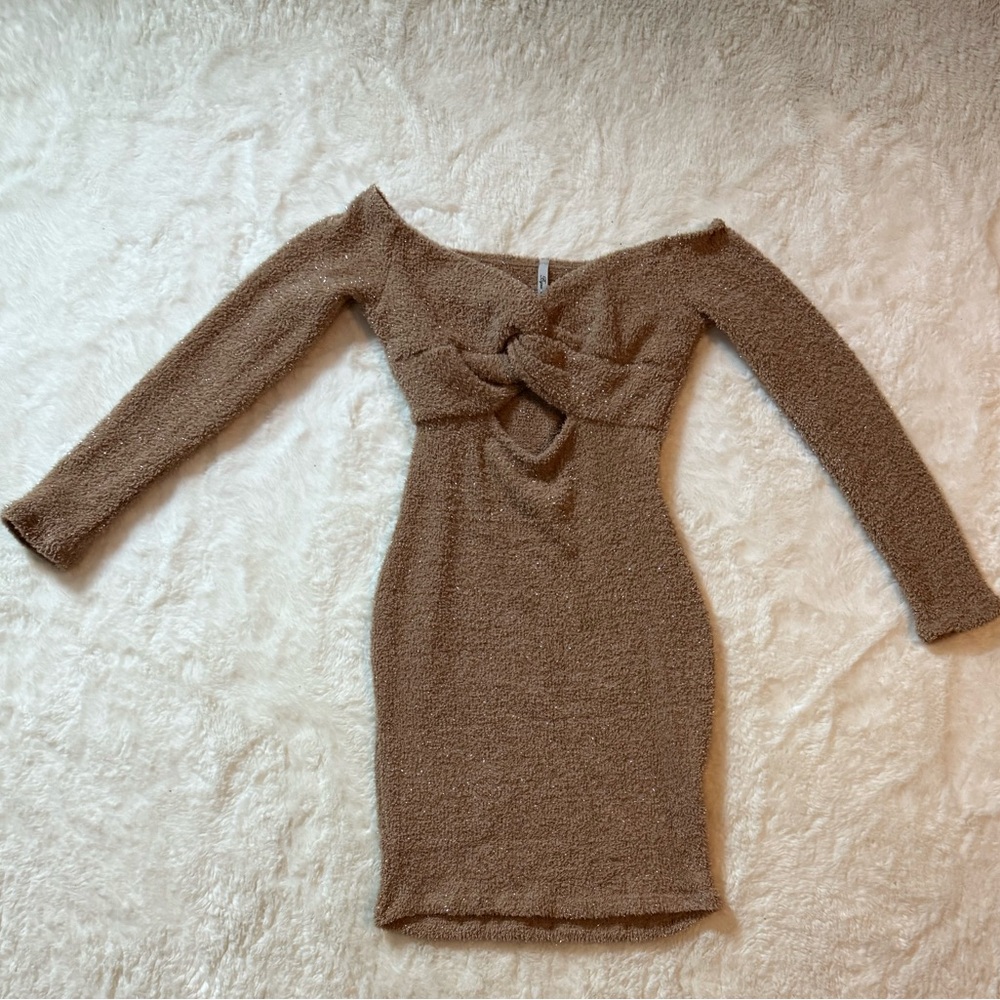 Fashion Nova Cozy Brown Long Sleeve Dress